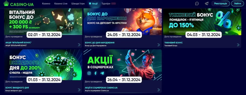 Бонуси казино юа